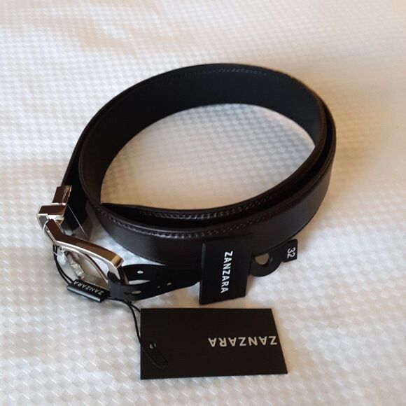 Zanzara Men Black Leather Black/Brown Belt 32/80 - Picture 9 of 12